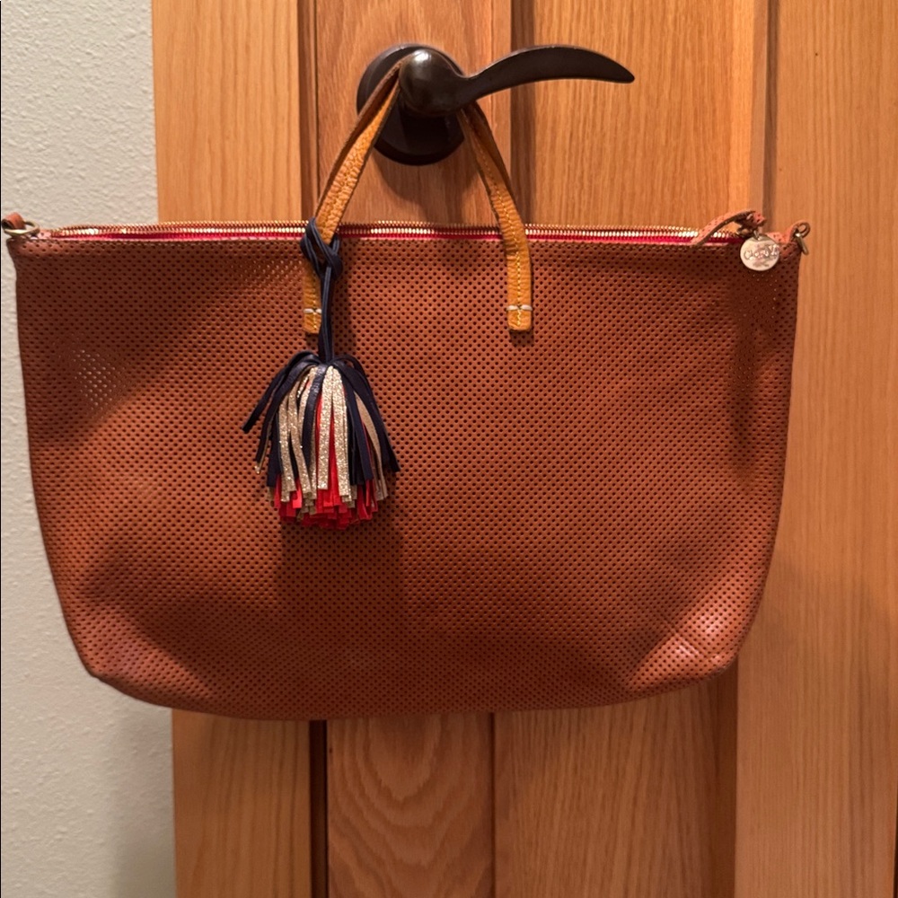 Clare V. Attaché bag in beautiful camel perforated leather w/ awesome CV tassel